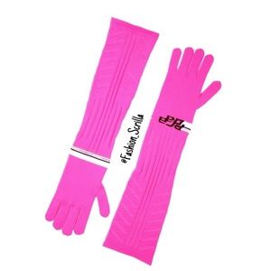 Prada Sporty Long Pink Knit Black Monogram Logo Theatre Gloves